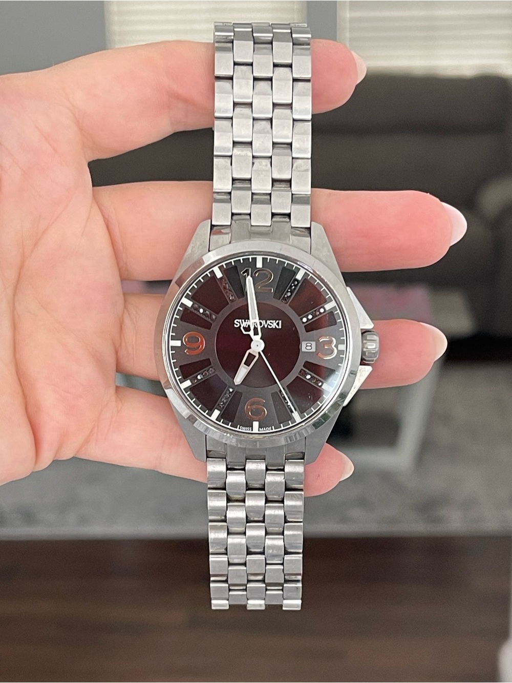 Swarovski Men’s Watch — Black Dial with Silver Bracelet